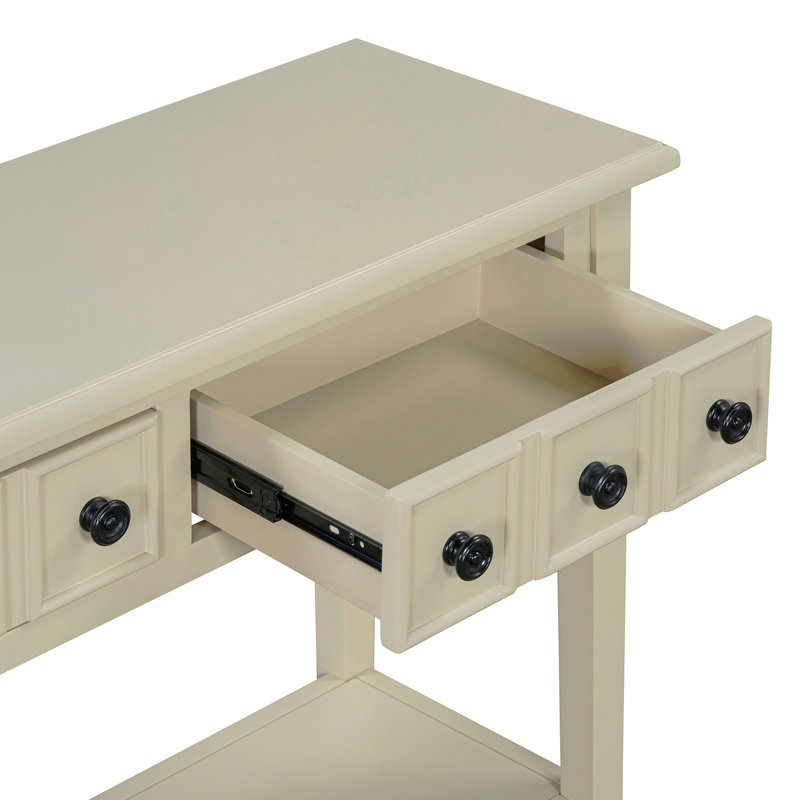 Table d'entrée avec 2 tiroirs, console rustique avec tablette ouverte et pieds en bois d'hévéa TREXM pour les entrées, les salons et les couloirs (brun clair)