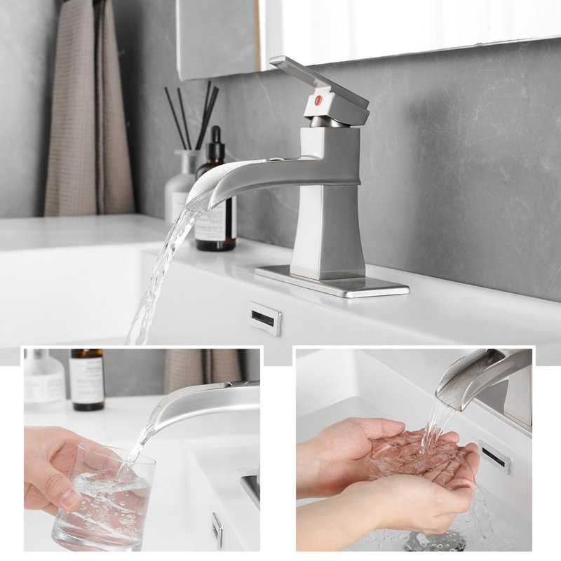 Three-hole bathroom faucet with drain kit, Brushed Nickel