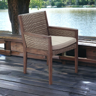 Wood Premium All-Weather Wicker Outdoor Dining Armchair with Sunbrella® Cushion