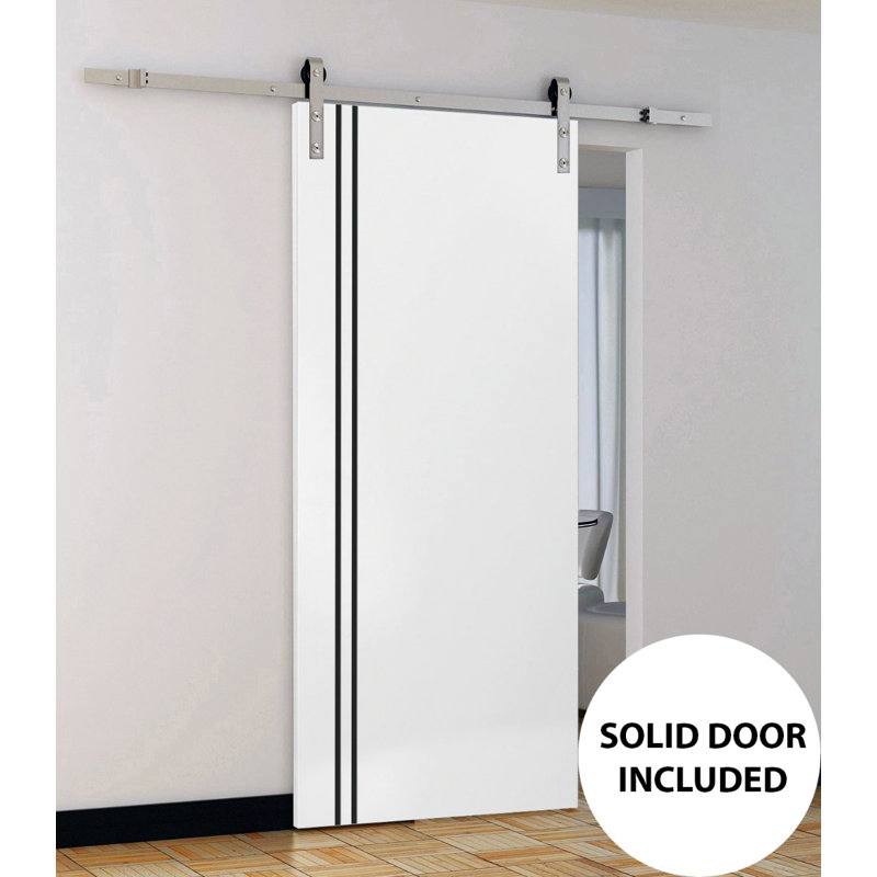Porte de grange en bois massif massif, Satin blanc, 30 po x 80 po