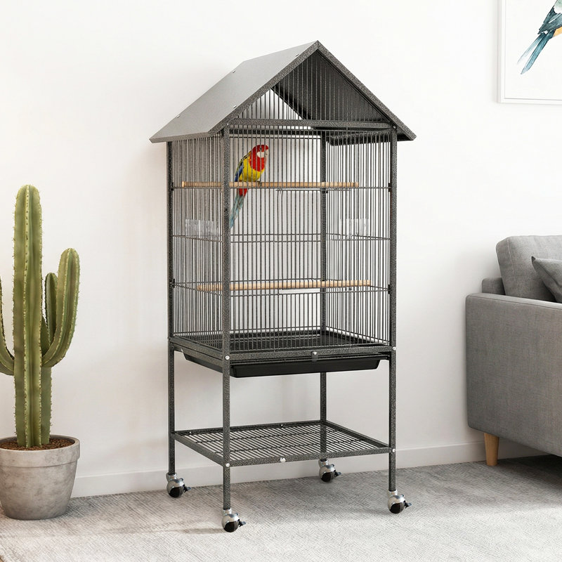 Grande cage à oiseaux à 2 niveaux en métal de 50 pouces pour volière robuste pour perroquet
