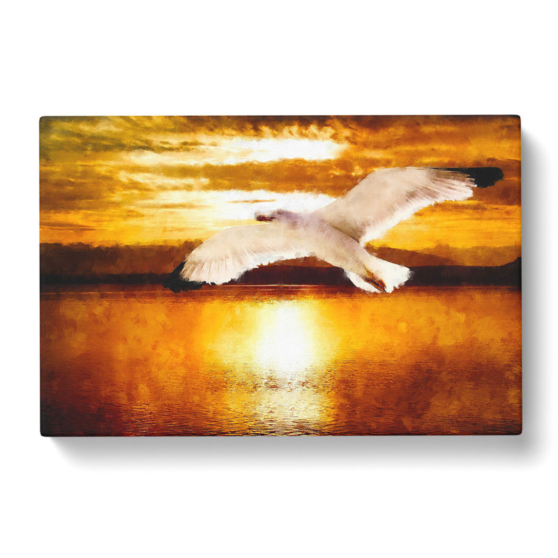 Seagull and Orange Sunset Vol.1 - Wrapped Canvas, 40cm H x 60cm W x 3cm D