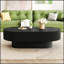 Table basse ovale élégante de 110 cm de large avec plateau de 17 cm d'épaisseur, table d'appoint tambour moderne de style crème, table centrale minimaliste cannelée avec piètement robuste-733593502