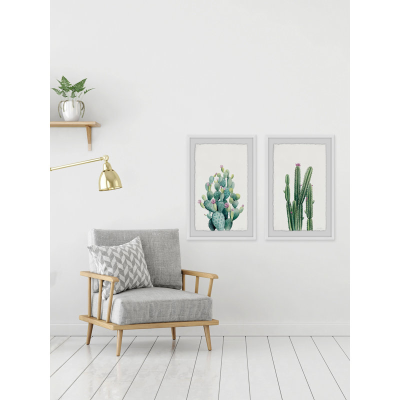 « cactus fleuri v diptych », ensemble de 2 reproductions encadrées, H 24 po x l 16 po x P 1,5 po