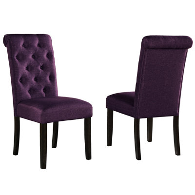Chaise de salle à manger en mauve. Bouton à l'arrière. Bois massif avec finition en chêne. Mélange de revêtement. L 18 po x P 21 po x H 39,2 po, conception. Style haut dossier.