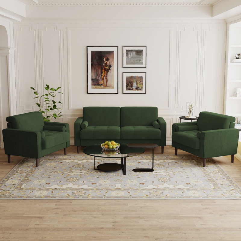 Carmelinda 3 Piece Sofa Set, Green