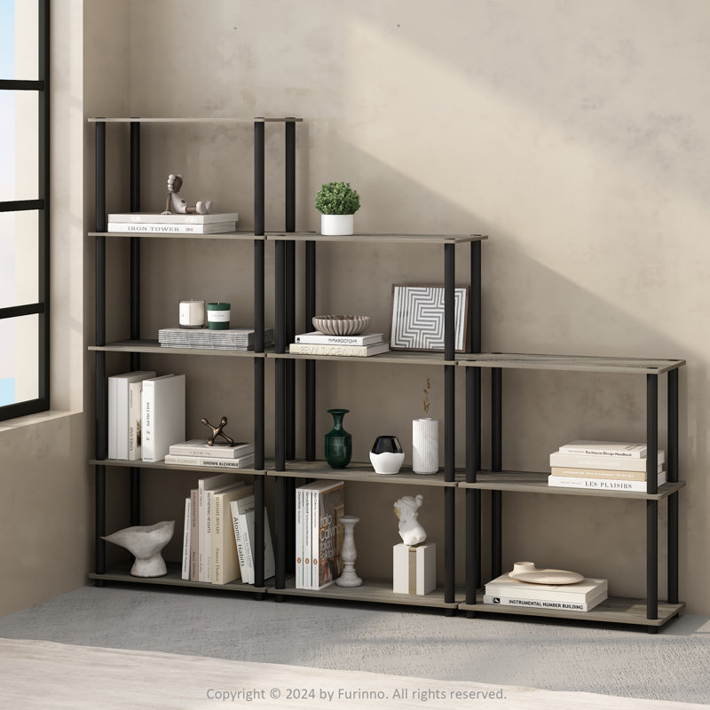Furinno Turn-N-Tube 5-Tier Multipurpose Compact Display Rack, Shelving Unit, Bookcase, French Oak/Black, French Oak