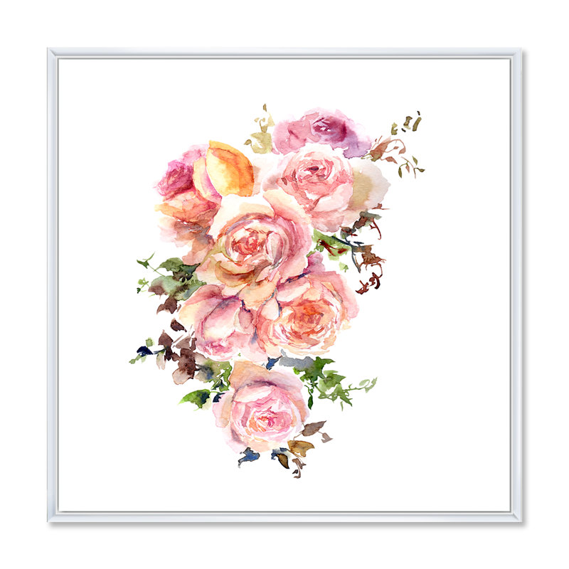 Fleurs roses, peinture sur toile, H 30 po x l 30 po x P 1 po, Cadre flottant blanc