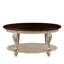 Table basse ovale en bois de 42 po pour le salon, table basse à 2 niveaux en bois massif avec tablette de rangement ouverte, plateau facile à assembler, beige et espresso-7354581