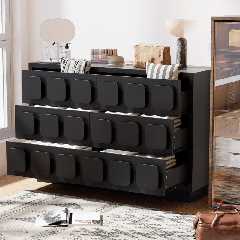 6 Drawer 47.2" W Double Dresser, Black