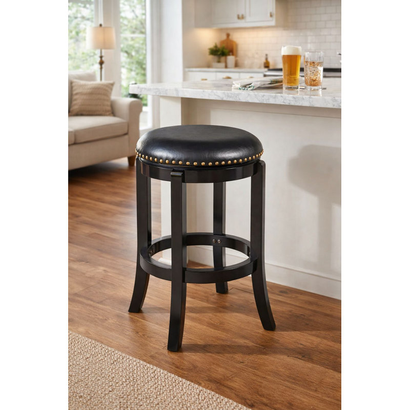 Swivel Upholstered Faux Leather Counter Stool with Solid Wood Frame