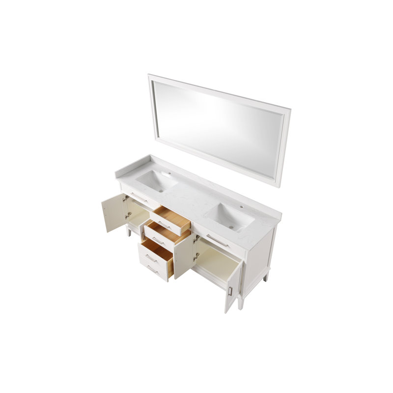 72" Double Sink Bathroom Vanity,With Mirror, White