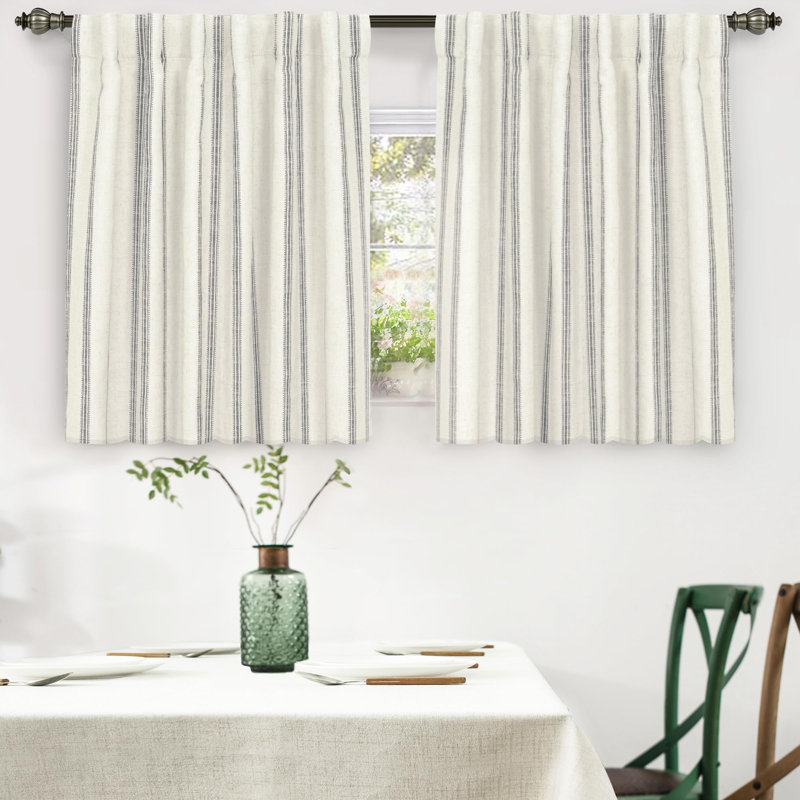 Blackout Curtain Pair, Gray Stripe/Light Linen, 52" W x 36" L