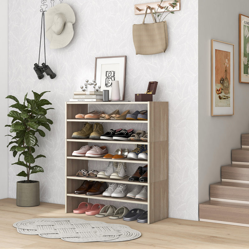 16 Pair Stackable Shoe Rack, Natural Wood