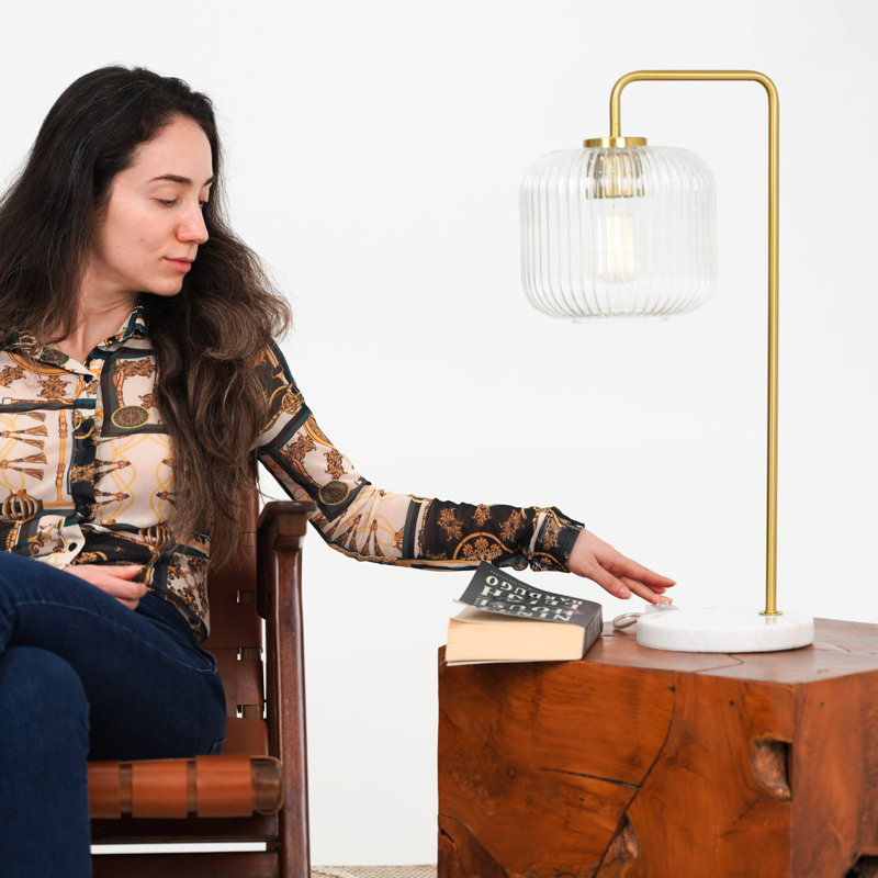 Socoma Ribbed Glass Table Lamp with Brass Finish and Marble Base