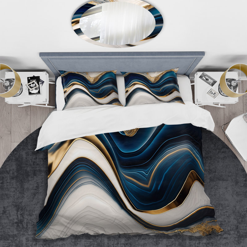 Ensemble de housse de couette en microfibre / polyester Abstract Geode Waves Blue III Bedding
