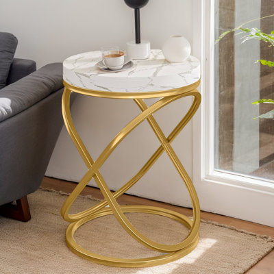 Table de bout ronde de 26 po avec plateau en faux marbre, table d'appoint haute et table de chevet pour le salon