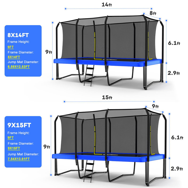 Trampoline d'extérieur carré de gymnastique 10 x 17 pi Maxlead 1500LBS