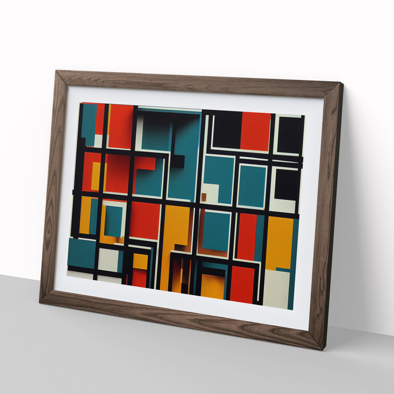 Bauhaus Architecture Vol.3 Abstract 1 Piece Single Picture Frame Wall Art, 25cm H x 34cm W x 2cm D, Walnut