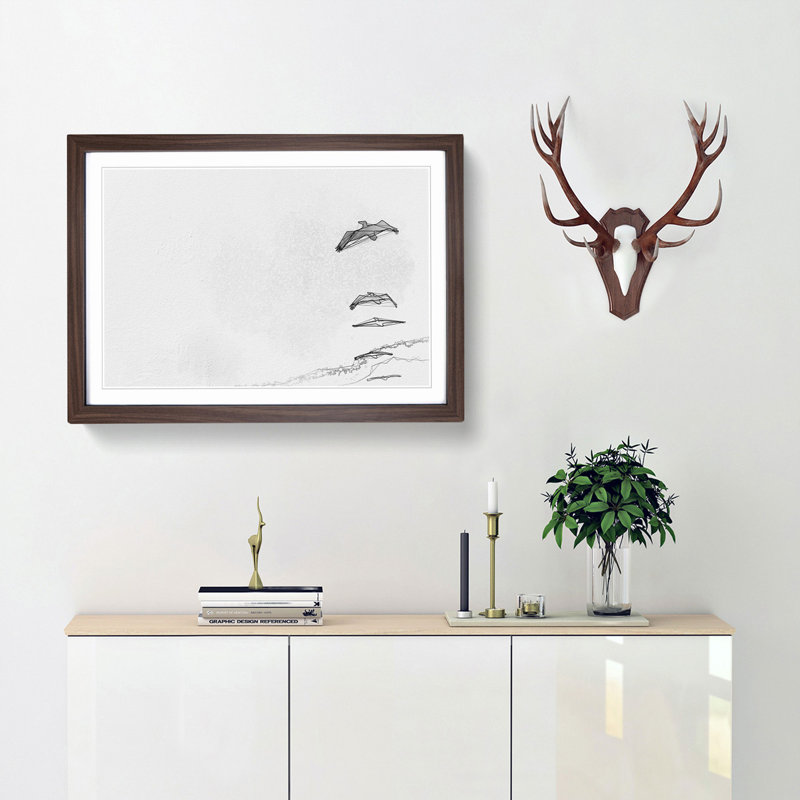 Pelican Formation in Abstract - Picture Frame Painting Print, Walnut Framed, 27cm H x 36cm W x 2cm D