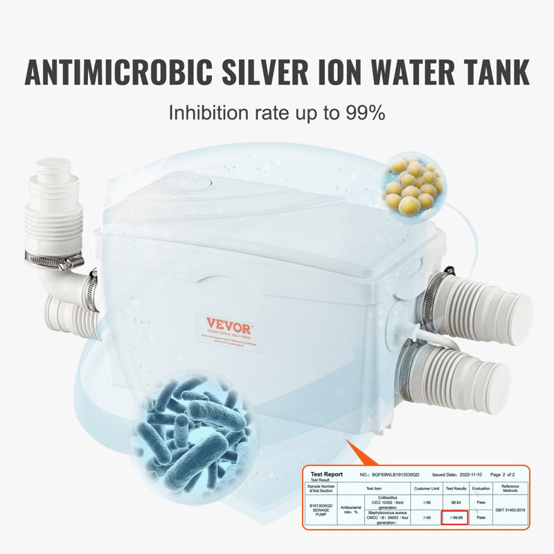 Pompe Macerator, 350 W, débit de 6 000 L / H, tête de 23 pi / 7 M, pompe de puisard d'égout Macerator avec 3 entrées d'eau pour le sous-sol, la cuisine, l'évier, la douche, la baignoire, la machine d'évacuation des eaux usées pour la lessive