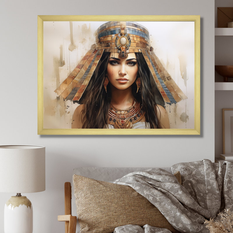 Or et bleu pharaon égyptienne, beauté II - Égypte, art mural, H 12 po x l 20 po x P 1 po, Cadre doré à coins fermés