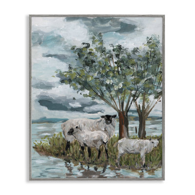 Traditional Sheep Scene Framed Giclee Art by Melissa Wang