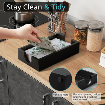 Napkin Holder For Bathroom, Wooden Guest Towel Holder Tray For Bathroom, Disposable Paper Hand Towel Holder For Bathroom Accessories, Black