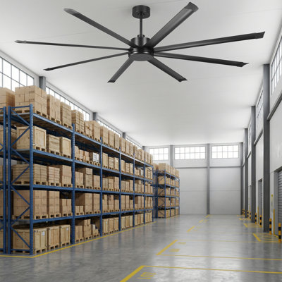 Vaczon 100" Industrial Black HVLS Ceiling Fan with Remote Control, Windmill Large Aluminum Blades Ceiling Fan without Light