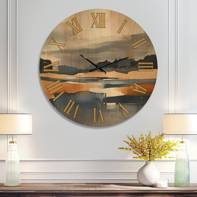 Horloge murale silencieuse « Paysage abstrait de marais I » - Aquarelle bleue, imprimée sur bois., Très grand