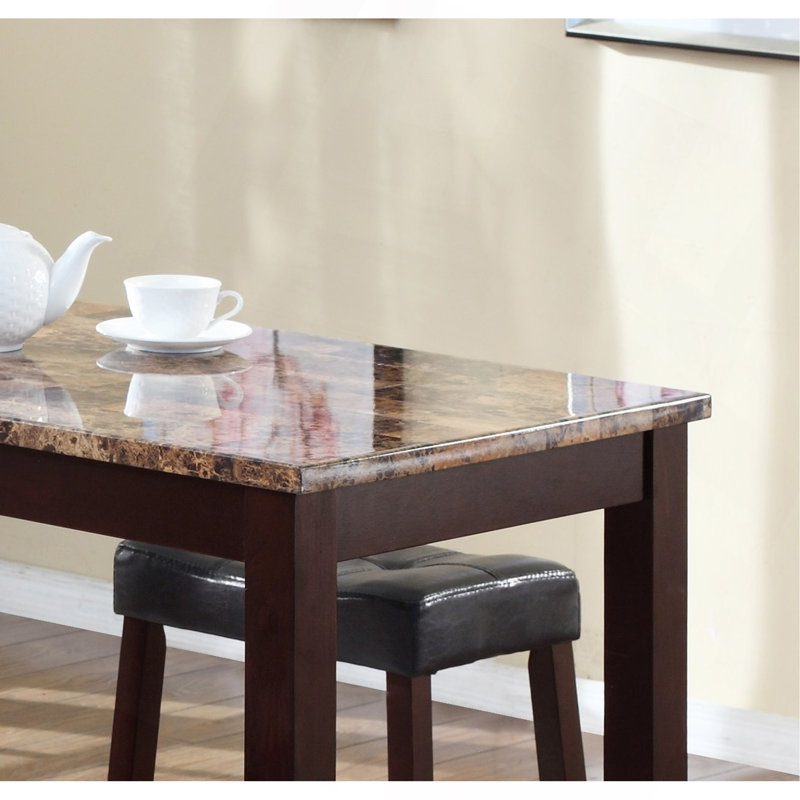 3-Piece Counter Height Glossy Print Breakfast Table With Stools, Espresso