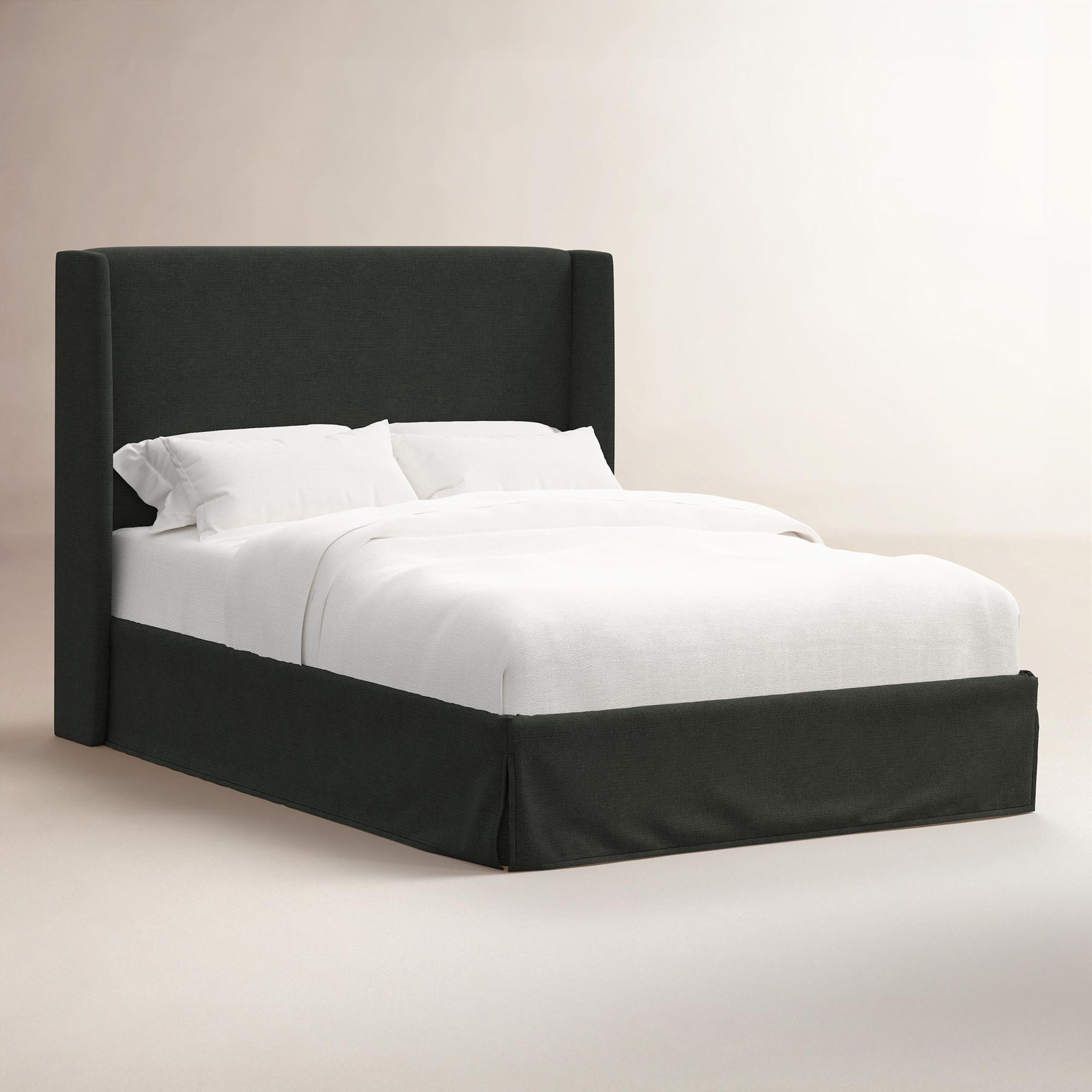 Upholstered Wingback Bed, Full, Classic Linen Black