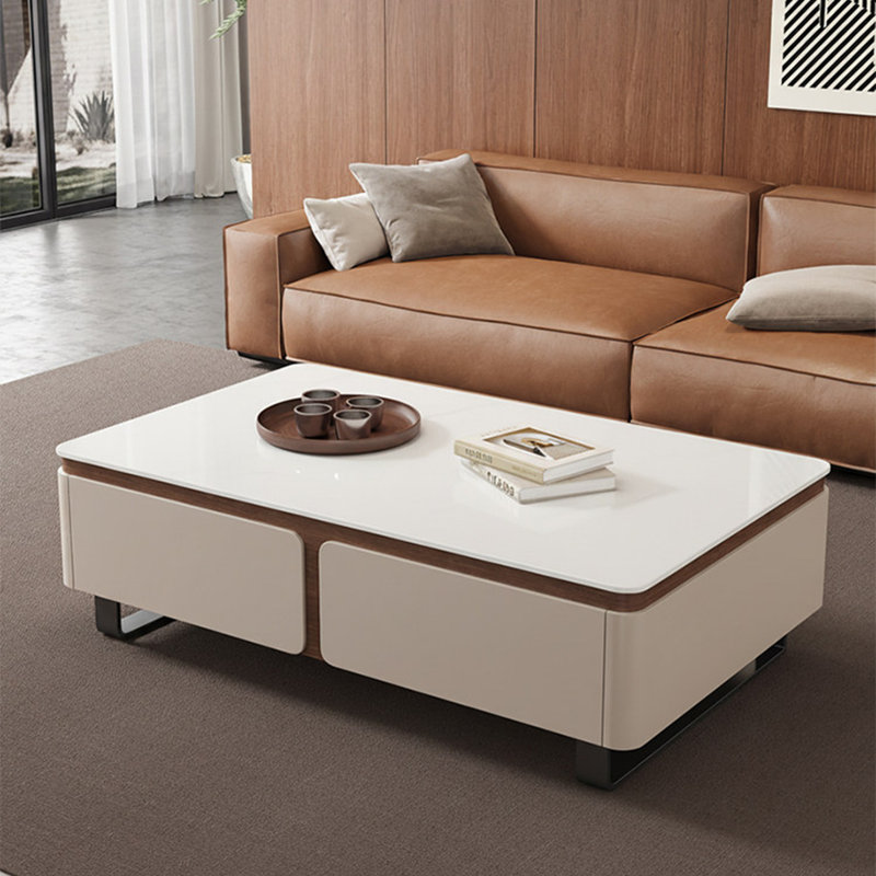 Table basse de luxe à panneau de rangement en granit, H 16,5 po x L 55,1 po x l 27,6 po