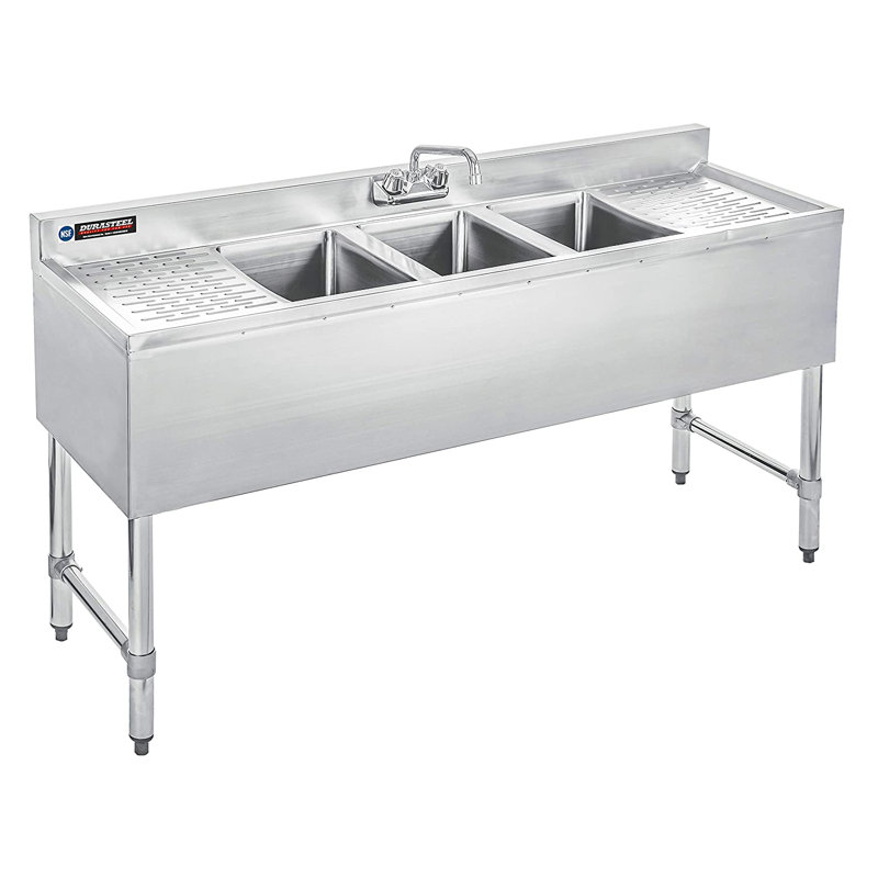 Évier de bar commercial à triple cuve avec égouttoirs doubles - format de cuve 10 po x 14 po x 10 po - Certifié NSF