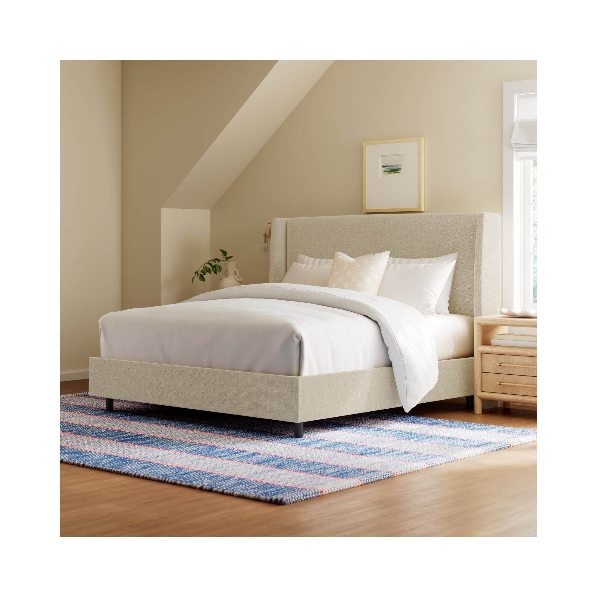 Bellfield Upholstered Wingback Bed, Beige, King