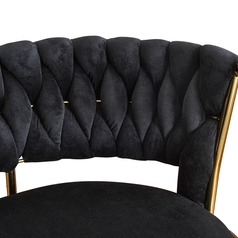 Ensemble de 4 tabourets de bar rotatifs en velours, hauteur réglable avec base en métal doré pour îlot de cuisine, noir, Noir