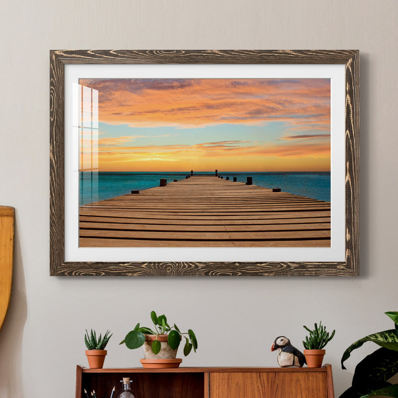 «Aruba Sundown» par J Paul, reproduction d'art graphique sur papier encadrée, Encadré de bois de noyer