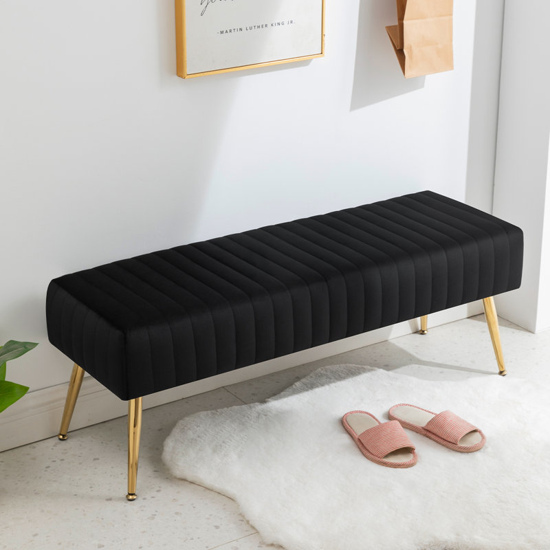 Rodjanae Velvet with Upholstery Bench, Black