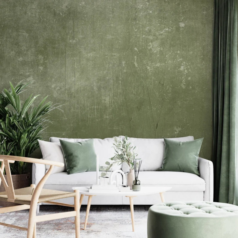 Olive Green Concrete Texture Wall Mural, 204" L x 114" W
