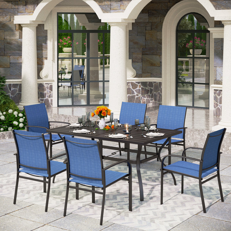 Argyri Rectangular 7 - Piece 6 - Person 152.4Cm Outdoor Table Set, Blue