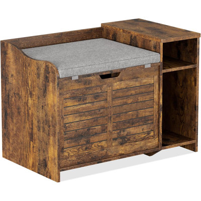 Wooden Cat Litter Box Enclosure with Top Entry, Cushion & Storage – Grey Cat Washroom Furniture, 23"L x 19"W x 16"H