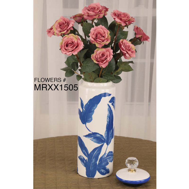 Ceramic Jar, Blue/White, 16" H x 4.75" W x 4.75" D