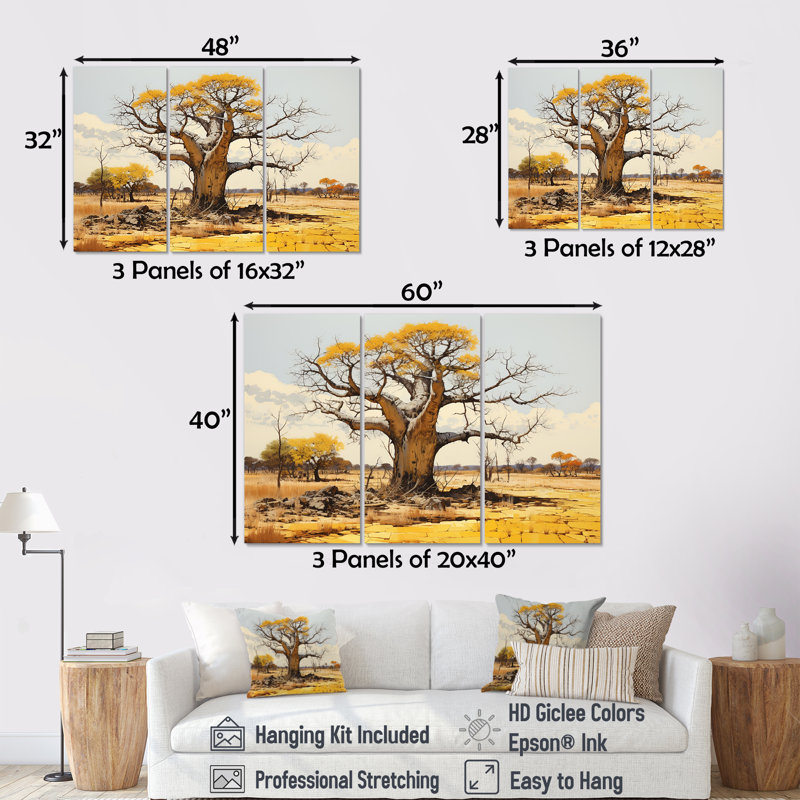 «Desert Baobabs Resistance - Tree Baobab», ensemble d'art sur toile, H 40 po x l 60 po x P 1 po