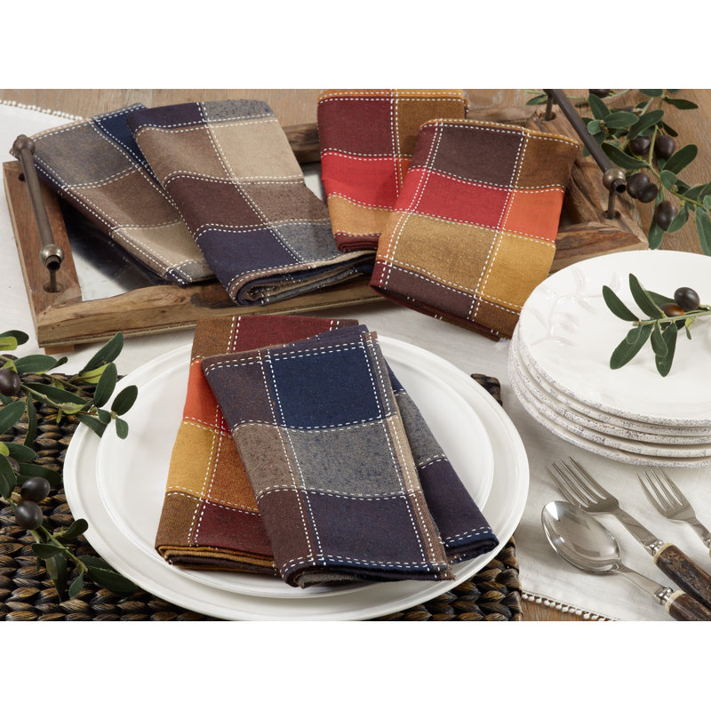 Stitched Plaid Cloth Napkins 20" W X 20" L, Set Of 4, Multi