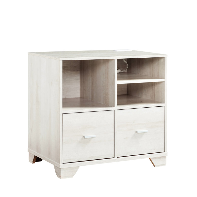 Support pour bureau personnel en chêne blanc - Classeurs et tablettes ouvertes, poignées en métal, capacité de poids de 10 lb, prises de courant Mobilier: avec tablettes, capacité