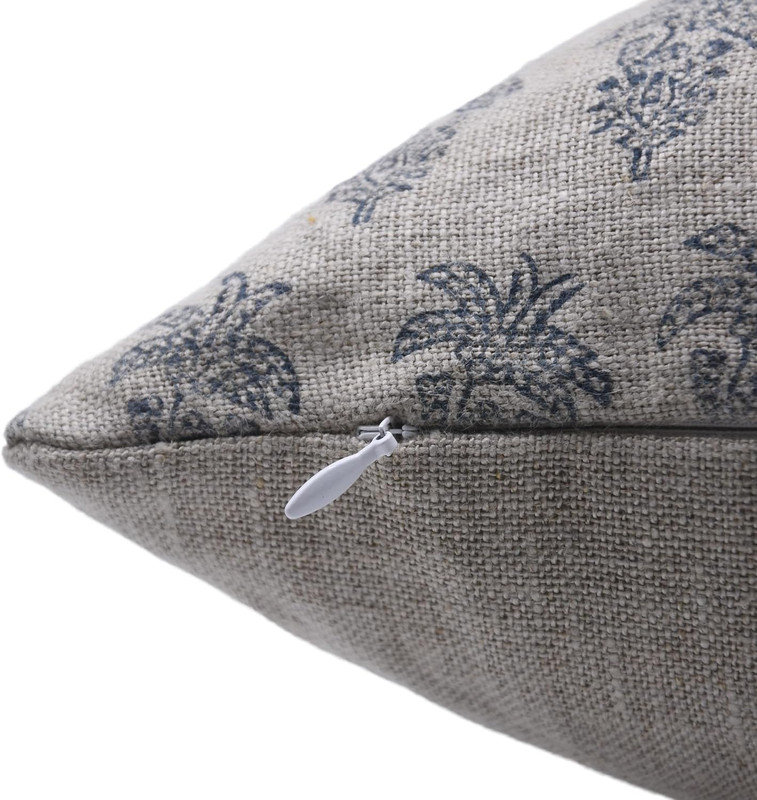 Fabdivine Natural Linen Pillow Cover Block Print Boho Throw Cushion for Modern Homes  Khajur Buta Size-16X16, Gray Floral 4