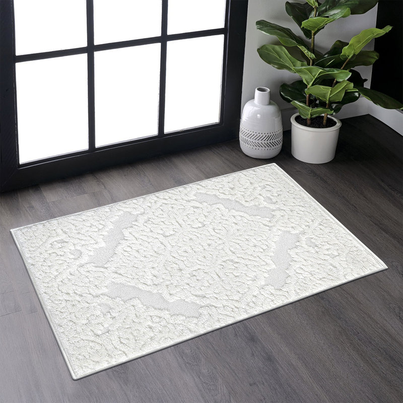 Step Collection High-Low Medallion Cream/Cream Indoor Area Rug, 2'X3', Modern, Contemporary, Geometric, Bohemian, Bedroom, Kitchen, Living Room, Doormat, Non Shedding Carpet