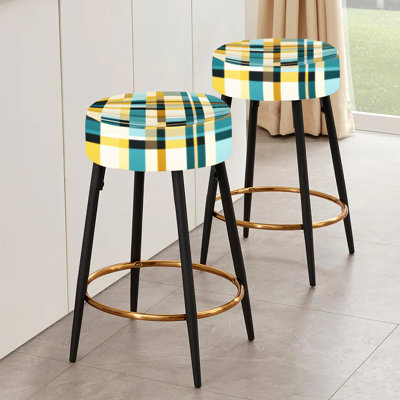 Ensemble de 2 tabourets de bar écossais jaune à motif vichy chic