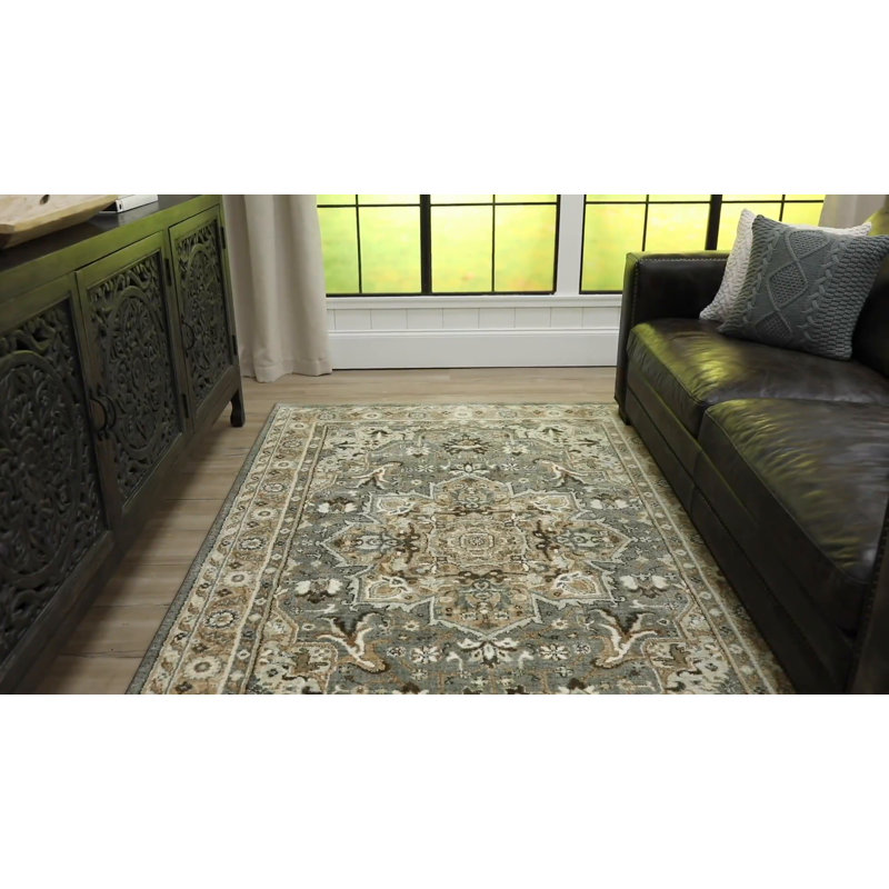Gray and Beige Medallion Wool and Synthetic Area Rug