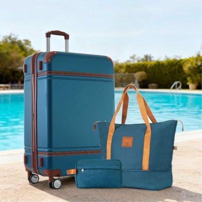 Hardshell Luggage Sets With Bags Lightweight Suitcase Double Spinner Wheels With TSA Lock ,Single Vintage Luggage 28 IN,Blue